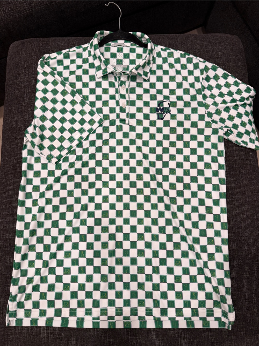 Checkerboard Short-Sleeve Polo in Green and White
